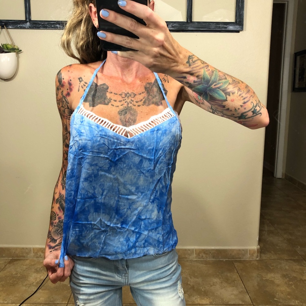 Blue Tie Dye Halter Top - Picture 1 of 11